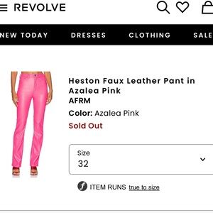 AFRM Heston Faux Leather Pant in Pink Sz.32